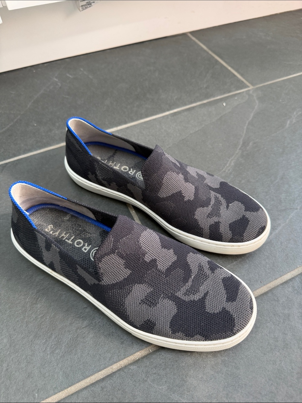 Rothy's Slip-On Loafers in Black & Gray Camo